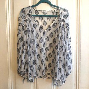 A.L.C. Black and White Floral Print Peasant Blouse